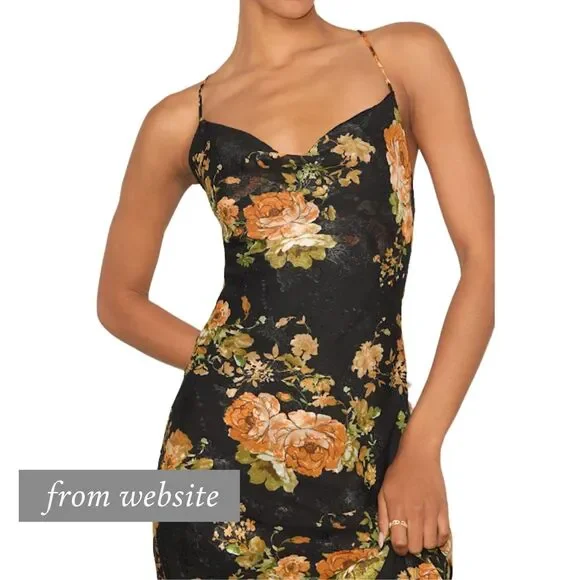 NWT Lulus Dress Black Floral Petal Prowess Lace-Up Slip Fairycore Whimsigoth S - Picture 7 of 10